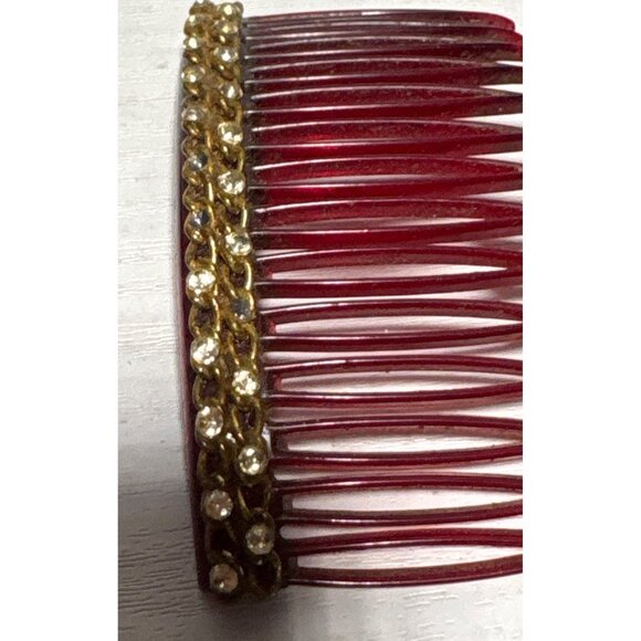 Vintage Mid Century Hair Combs Gold & Rhinestone Detail Accents Elegant Pair - Picture 4 of 9
